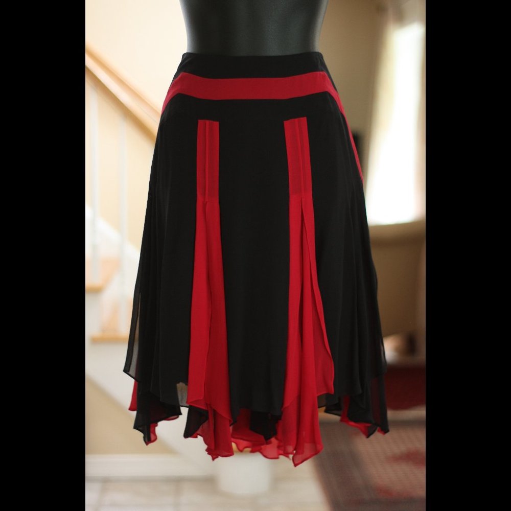 TEMPERLEY LONDON Black and Red Silk Sheer Skirt